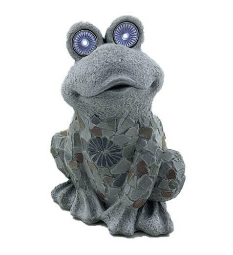 14" Frog Mosaic Tile with Solar Eyes Indoor Outdoor Statue - AFS