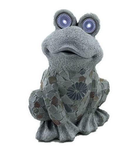 14" Frog Mosaic Tile with Solar Eyes Indoor Outdoor Statue - AFS