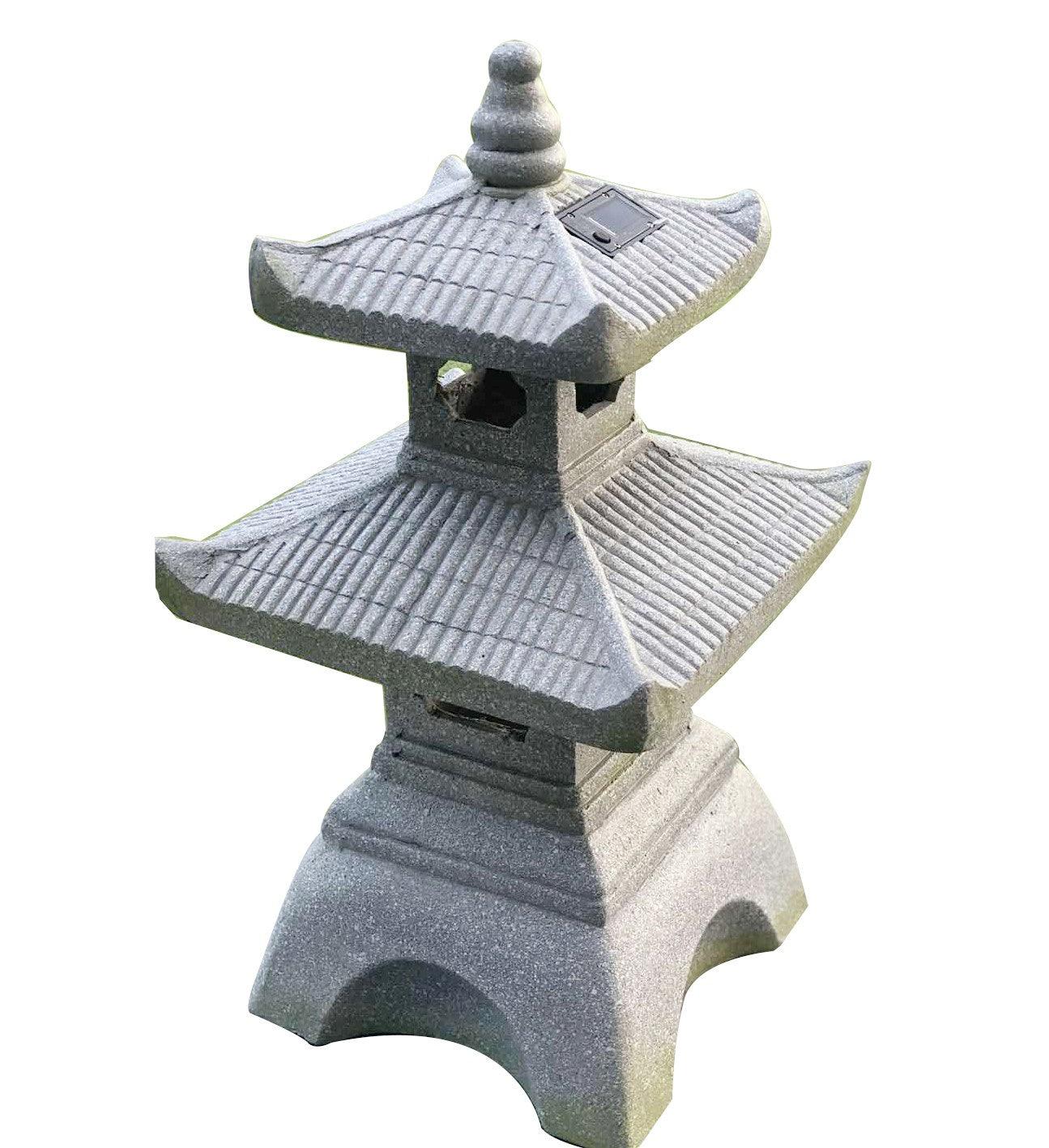 26" Dark Gray Pagoda Solar Light Lantern Outdoor Statue - AFS