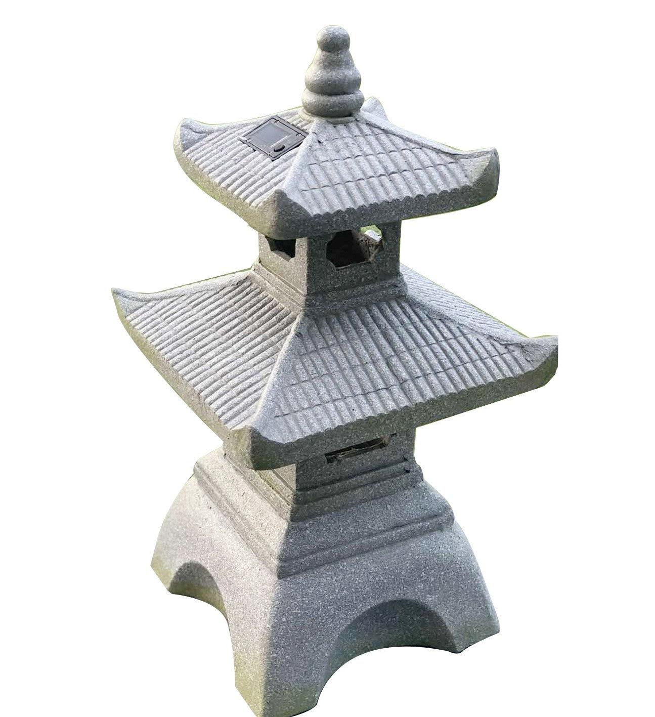 26" Dark Gray Pagoda Solar Light Lantern Outdoor Statue - AFS