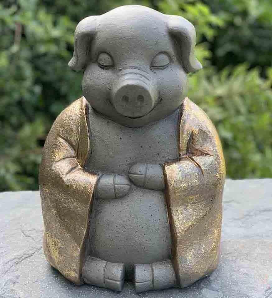 14" Golden Praying Pig Indoor Outdoor Statue - AFS