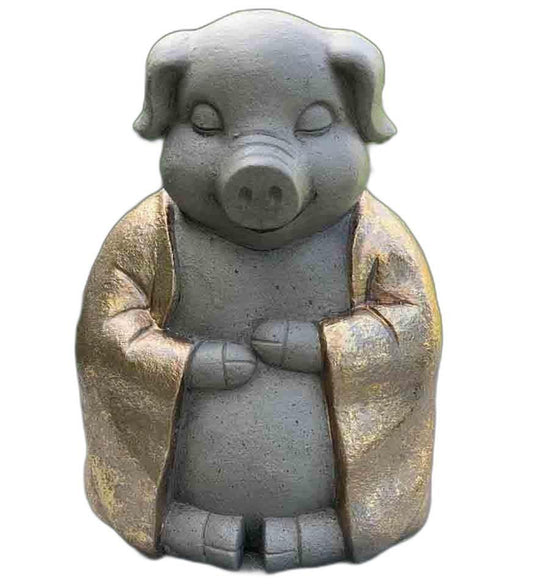 14" Golden Praying Pig Indoor Outdoor Statue - AFS