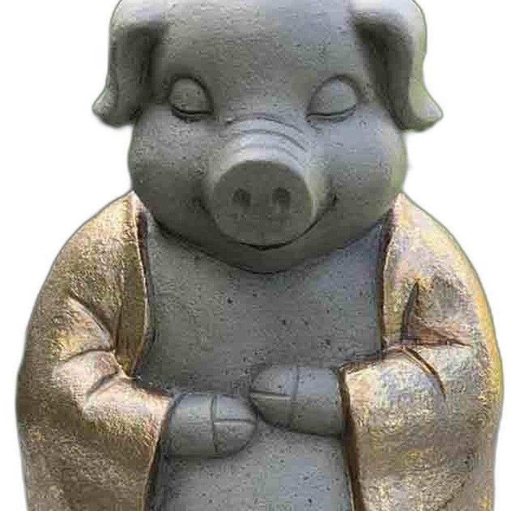 14" Golden Praying Pig Indoor Outdoor Statue - AFS