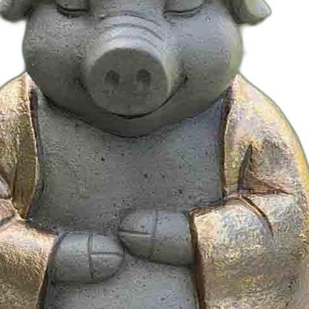 14" Golden Praying Pig Indoor Outdoor Statue - AFS