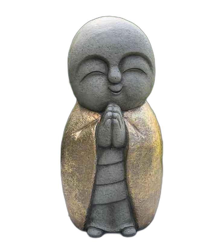 15" Gray and Gold Sweet Smiling Monk Indoor Outdoor Statue - AFS