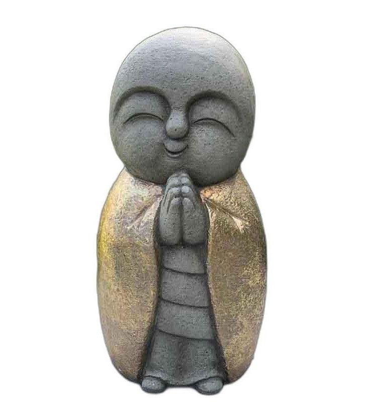 15" Gray and Gold Sweet Smiling Monk Indoor Outdoor Statue - AFS