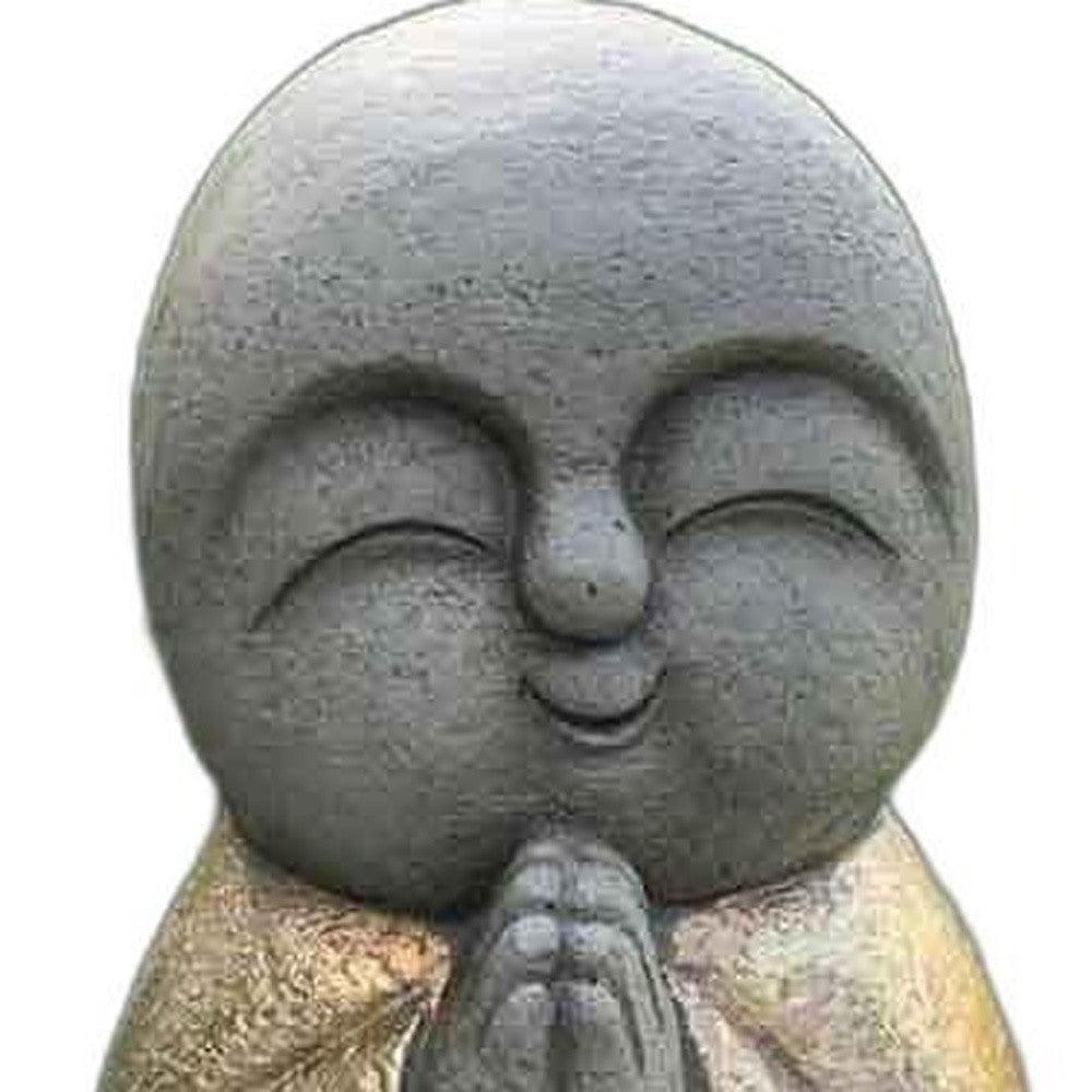 15" Gray and Gold Sweet Smiling Monk Indoor Outdoor Statue - AFS