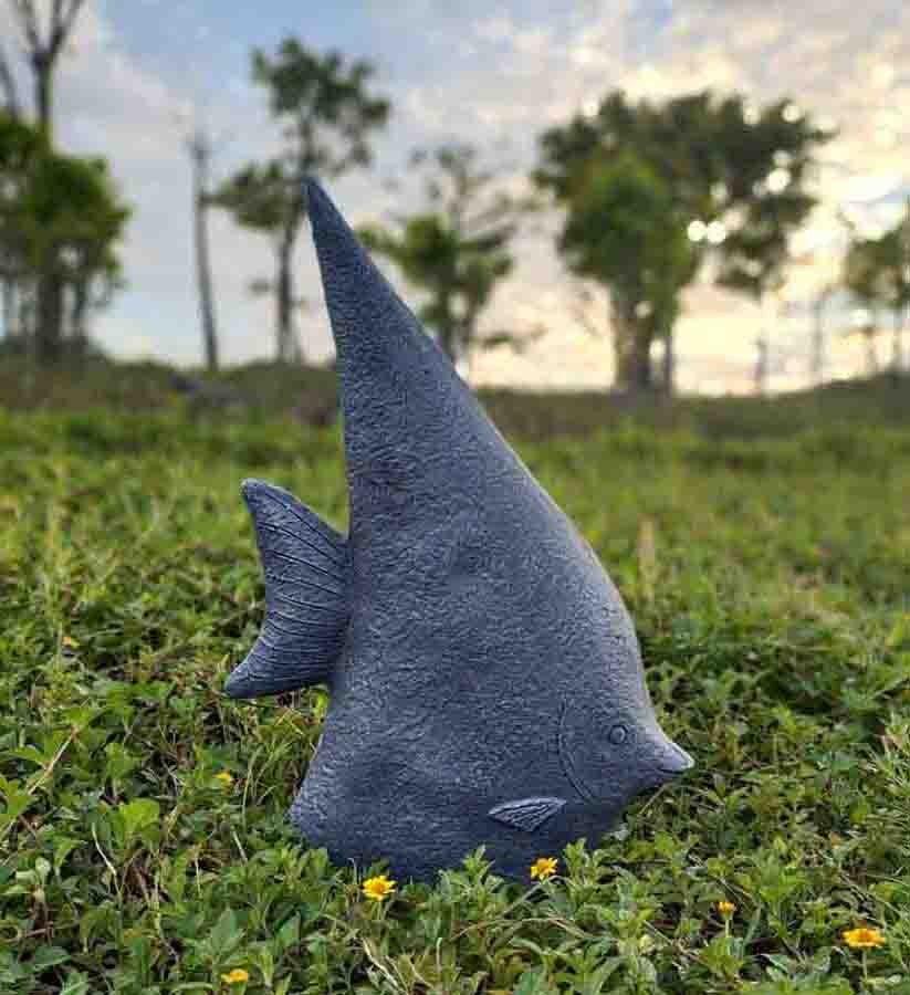 24" Dark Grey Fish Indoor Outdoor Statue - AFS