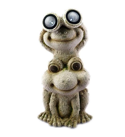 20" Two Tan Solar Eye Frogs Outdoor Statue - AFS