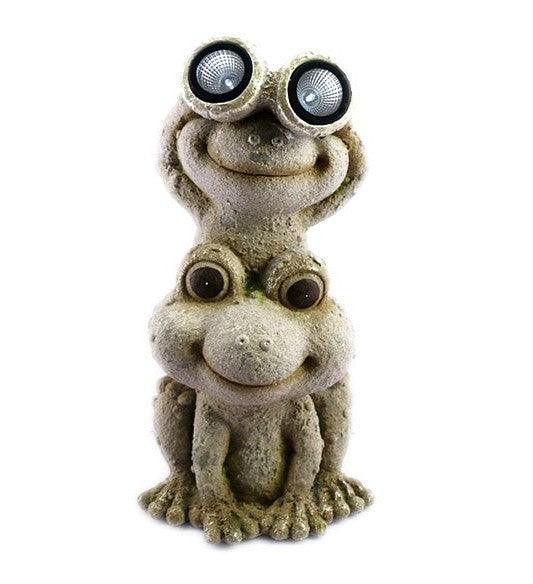 20" Two Tan Solar Eye Frogs Outdoor Statue - AFS