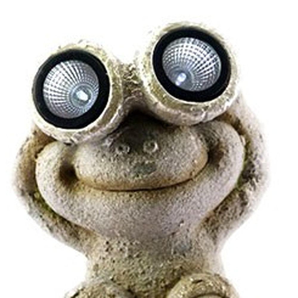 20" Two Tan Solar Eye Frogs Outdoor Statue - AFS