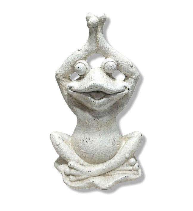 20" White Yoga Frog Indoor Outdoor Statue - AFS