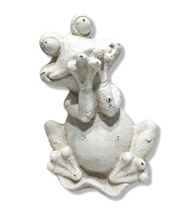 16" White Happy Frog Indoor Outdoor Statue - AFS