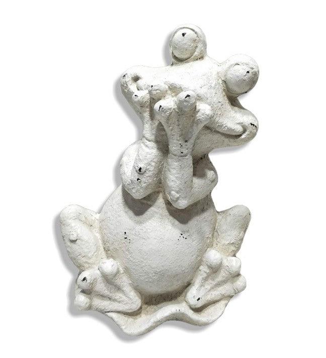 16" White Happy Frog Indoor Outdoor Statue - AFS