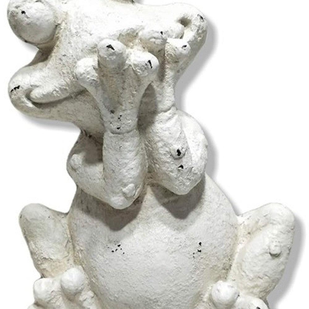 16" White Happy Frog Indoor Outdoor Statue - AFS