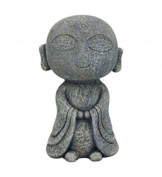 13" Gray Happy Monk Indoor Outdoor Statue - AFS