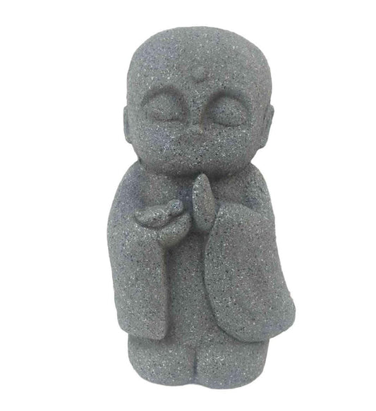 14" Gray Praying Monk with Bird Indoor Outdoor Statue - AFS