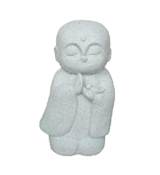 14" White Praying Monk with Bird Indoor Outdoor Statue - AFS