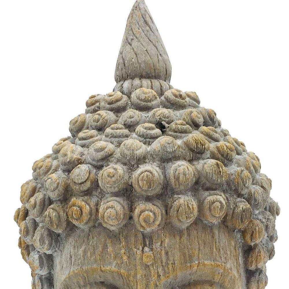 12" Serene Grey Budha Head with Succulents Indoor Outdoor Statue - AFS