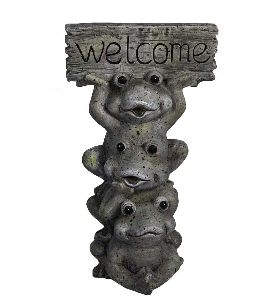 18" Gray Three Welcoming Frogs Indoor Outdoor Statue - AFS