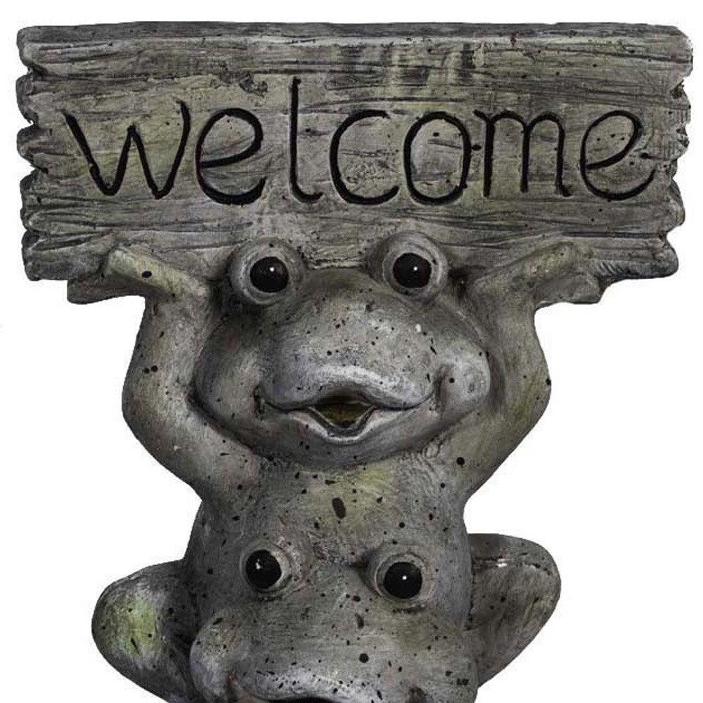 18" Gray Three Welcoming Frogs Indoor Outdoor Statue - AFS