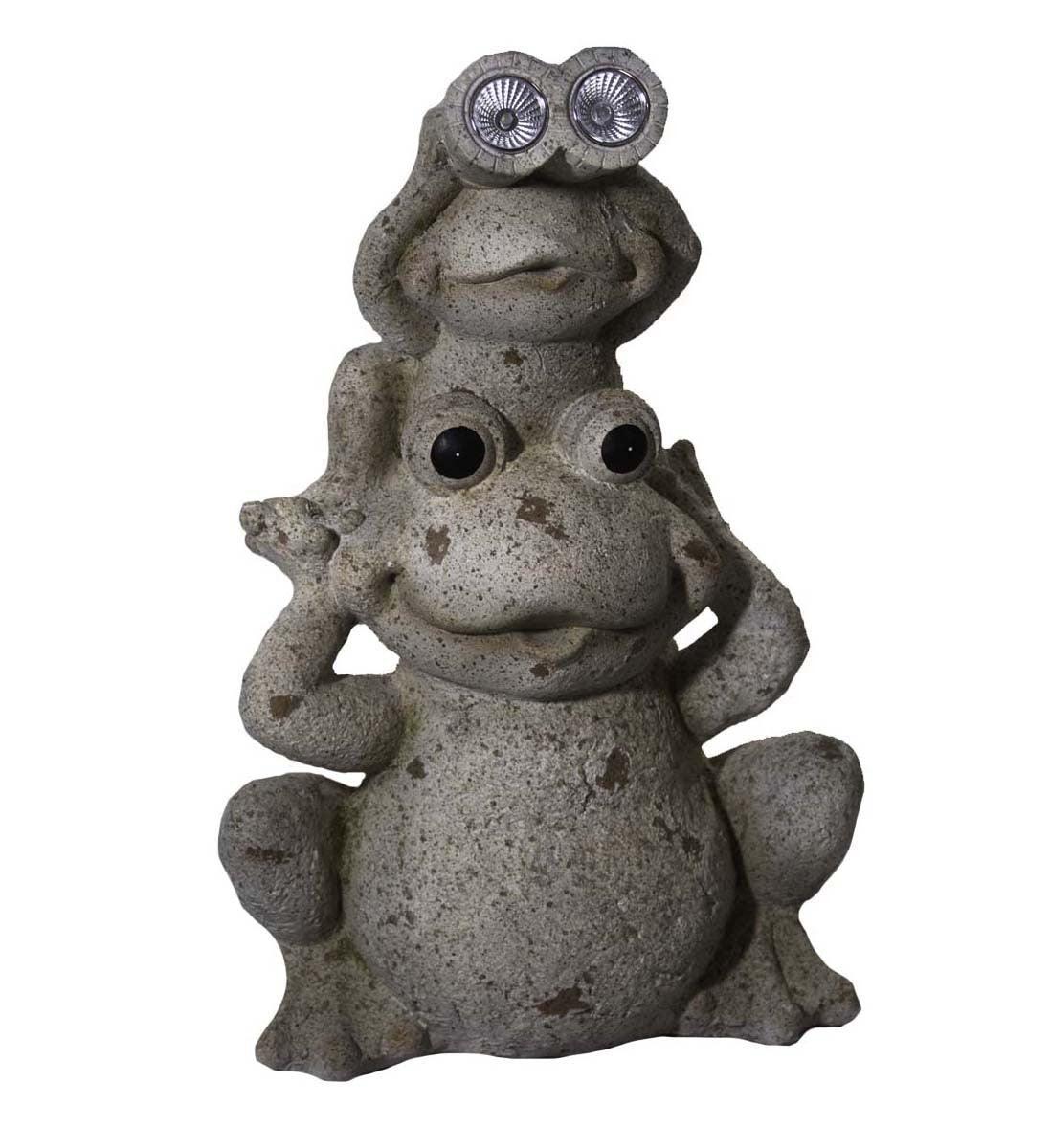 20" Two Tan Curiuos Solar Eye Frogs Outdoor Statue - AFS