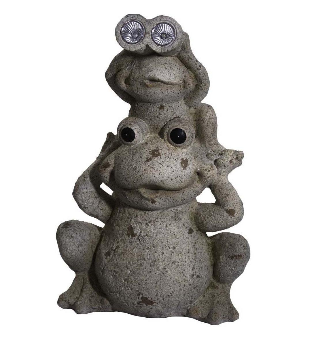 20" Two Tan Curiuos Solar Eye Frogs Outdoor Statue - AFS