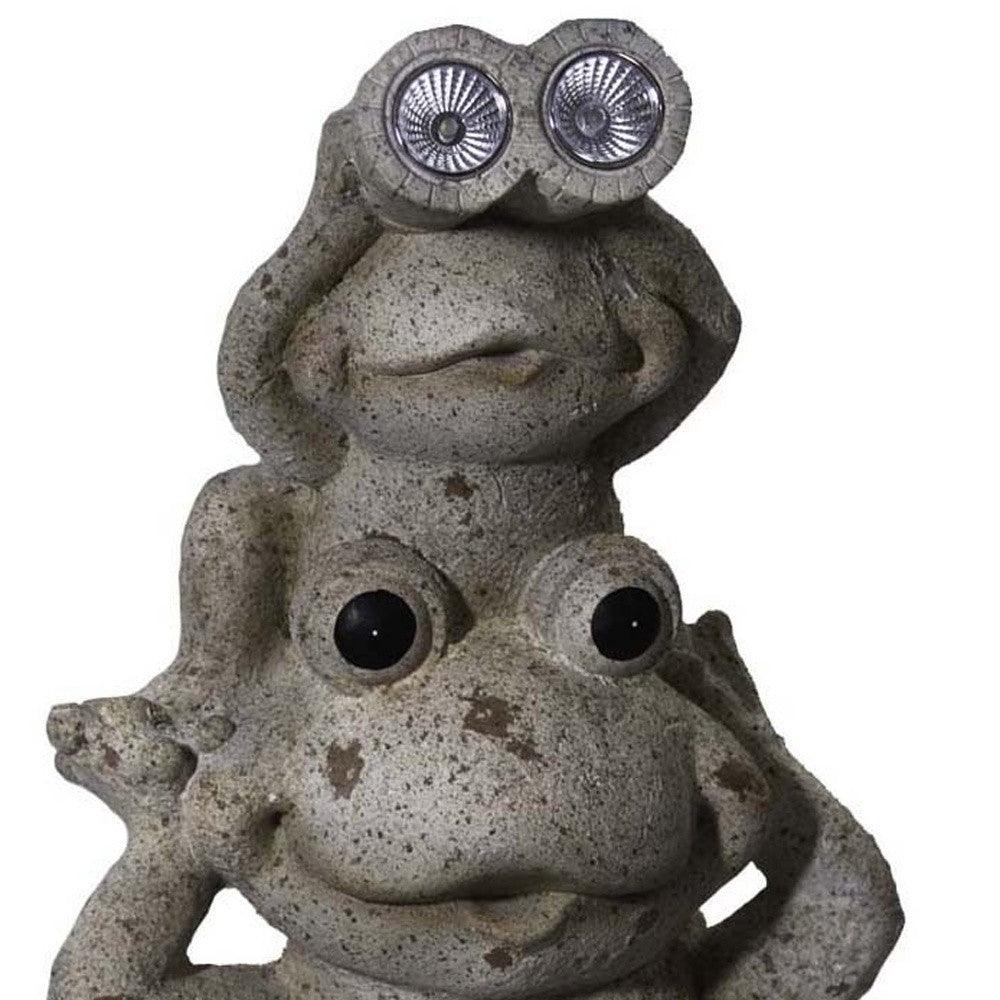 20" Two Tan Curiuos Solar Eye Frogs Outdoor Statue - AFS