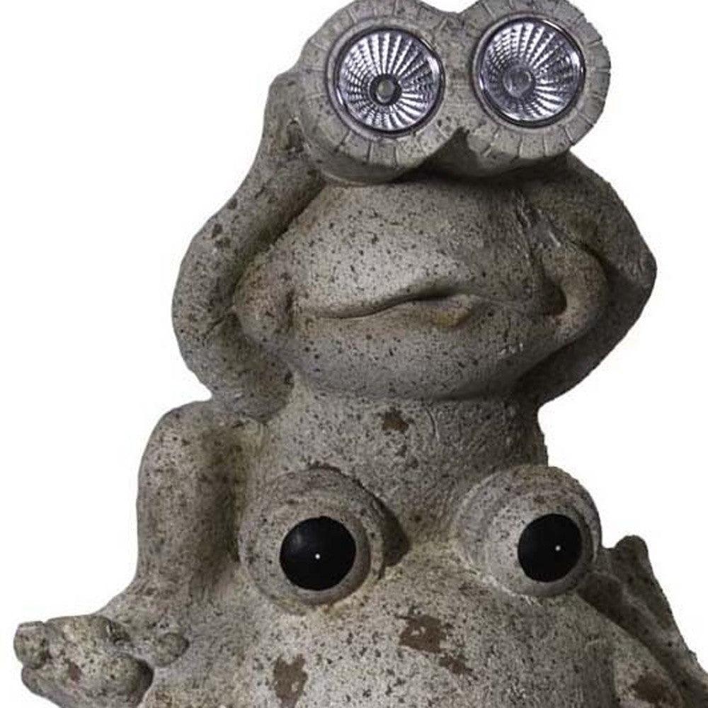 20" Two Tan Curiuos Solar Eye Frogs Outdoor Statue - AFS