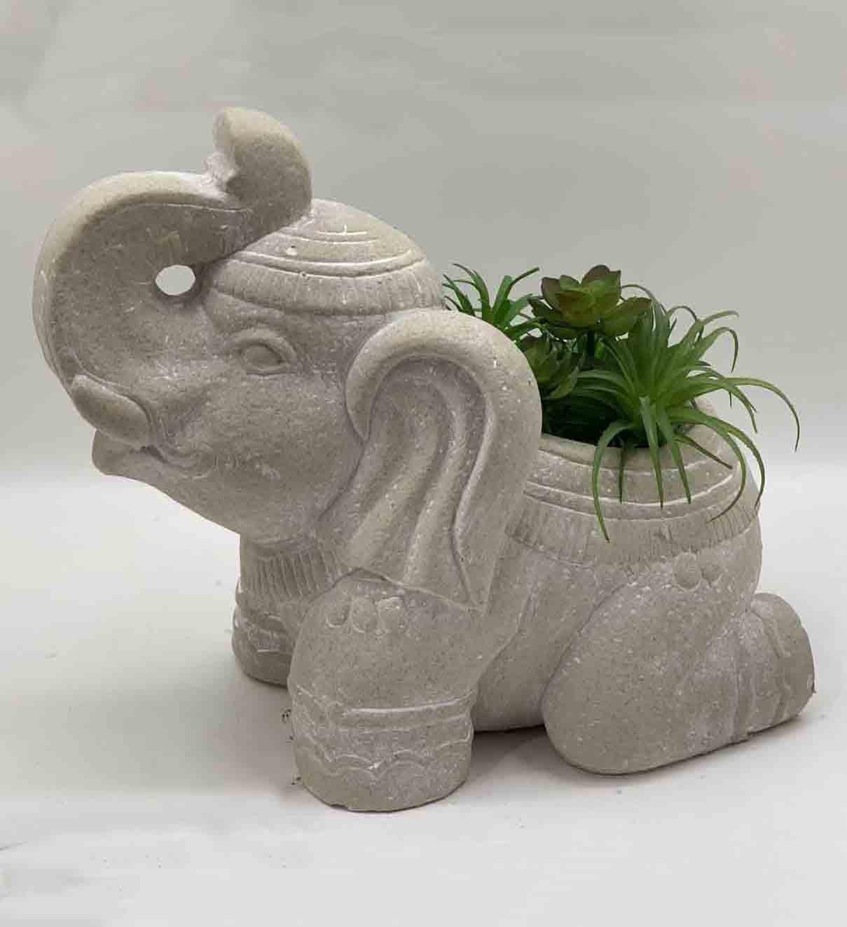 17" Cream Elephant with Succulents Indoor Outdoor Statue - AFS