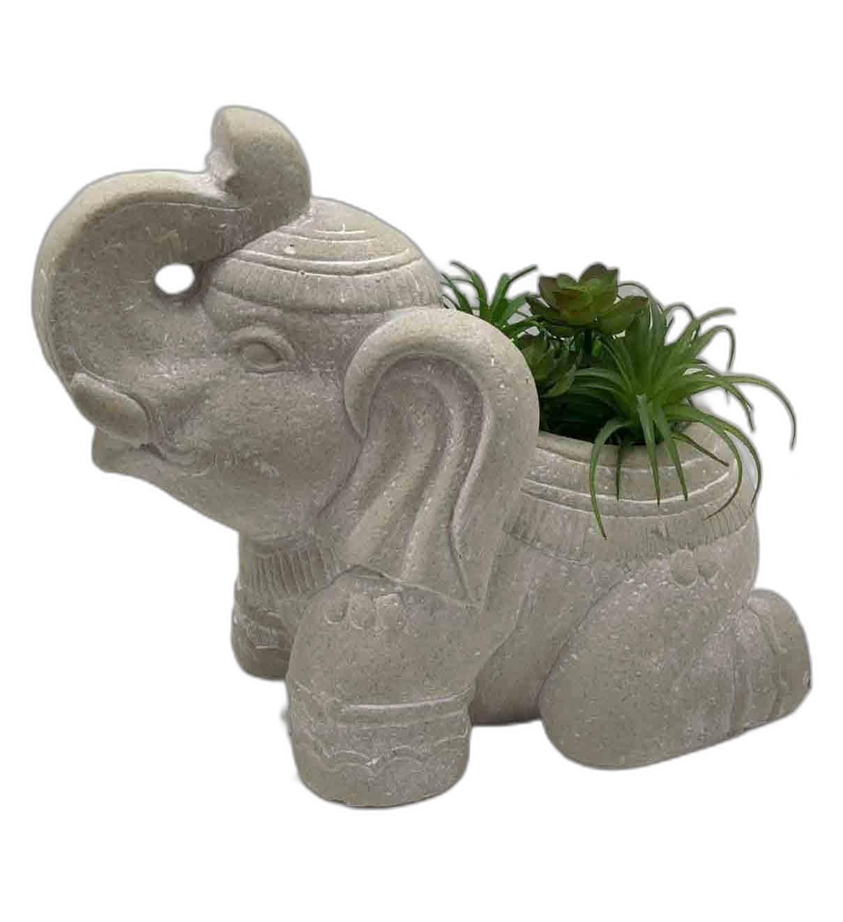 17" Cream Elephant with Succulents Indoor Outdoor Statue - AFS