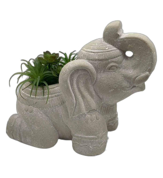 17" Cream Elephant with Succulents Indoor Outdoor Statue - AFS