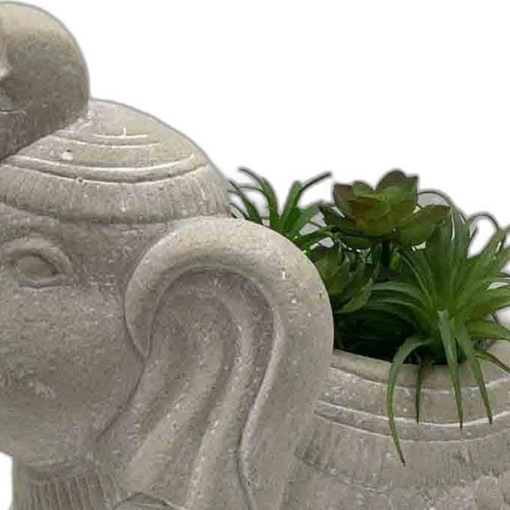 17" Cream Elephant with Succulents Indoor Outdoor Statue - AFS