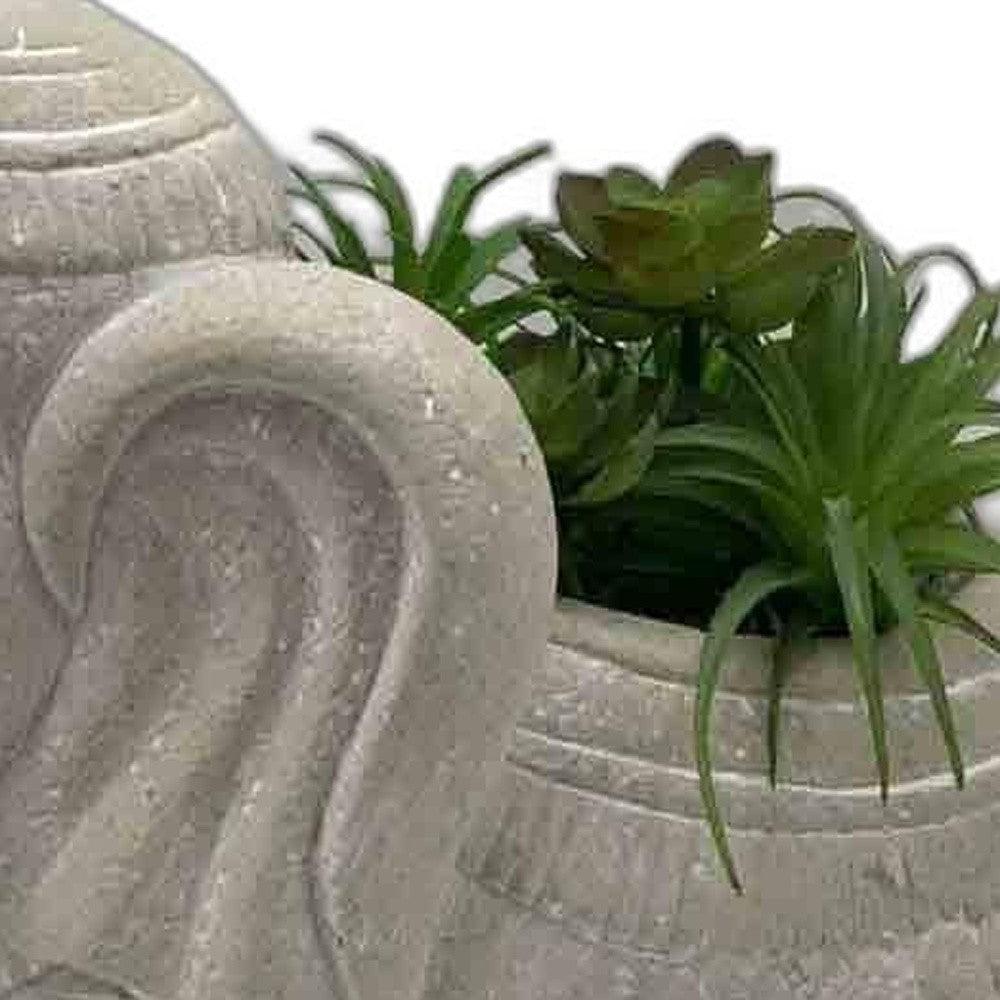 17" Cream Elephant with Succulents Indoor Outdoor Statue - AFS