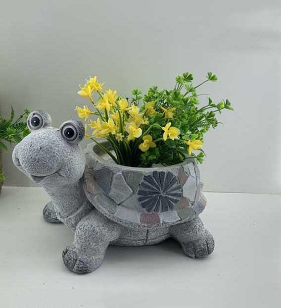 9" Gray Happy Turtle Mosaic Tile Indoor Outdoor Planter - AFS