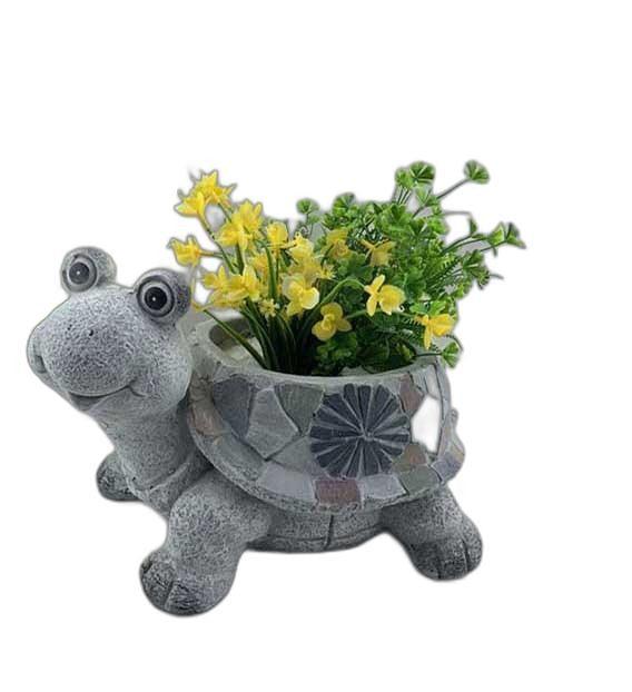 9" Gray Happy Turtle Mosaic Tile Indoor Outdoor Planter - AFS