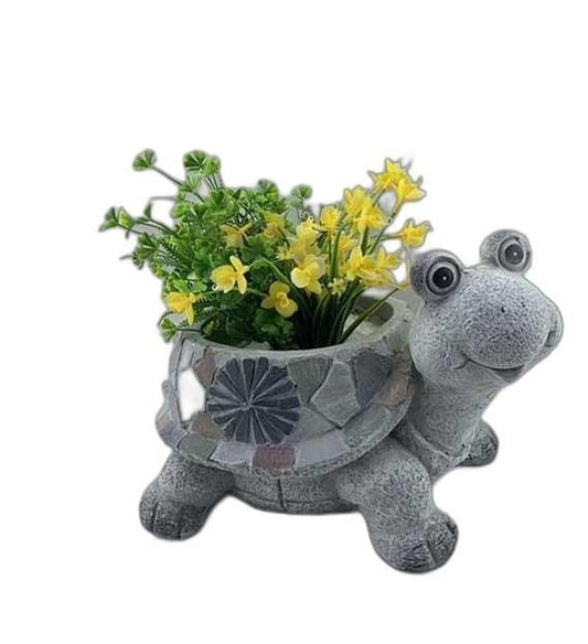 9" Gray Happy Turtle Mosaic Tile Indoor Outdoor Planter - AFS