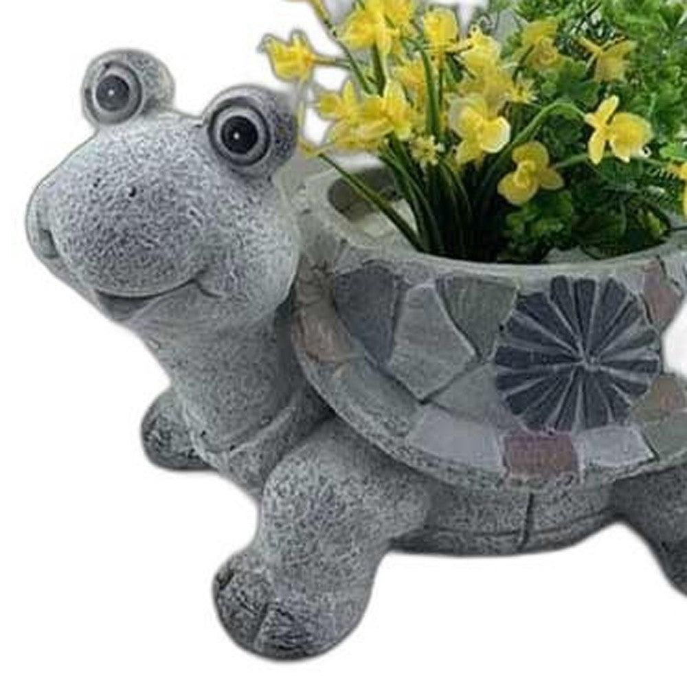 9" Gray Happy Turtle Mosaic Tile Indoor Outdoor Planter - AFS