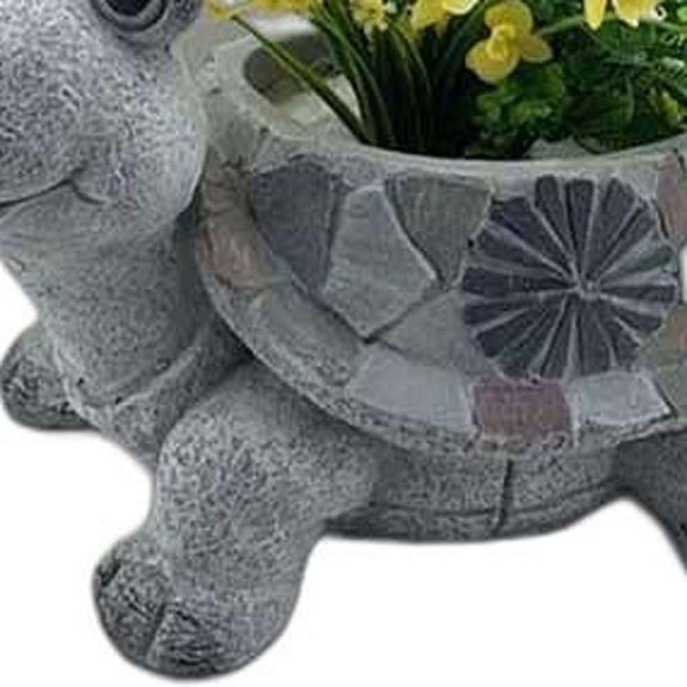 9" Gray Happy Turtle Mosaic Tile Indoor Outdoor Planter - AFS