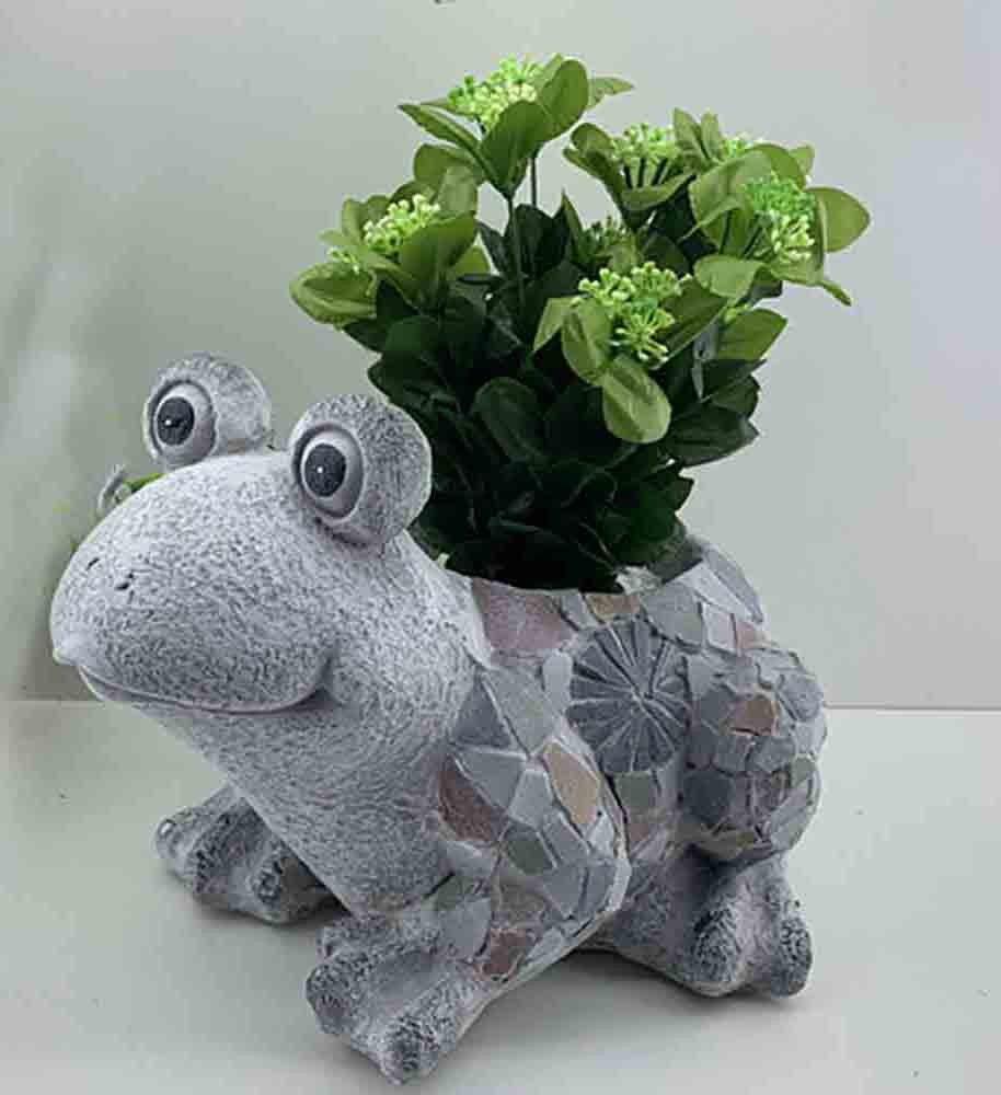 10" Gray Happy Frog Mosaic Tile Indoor Outdoor Planter - AFS