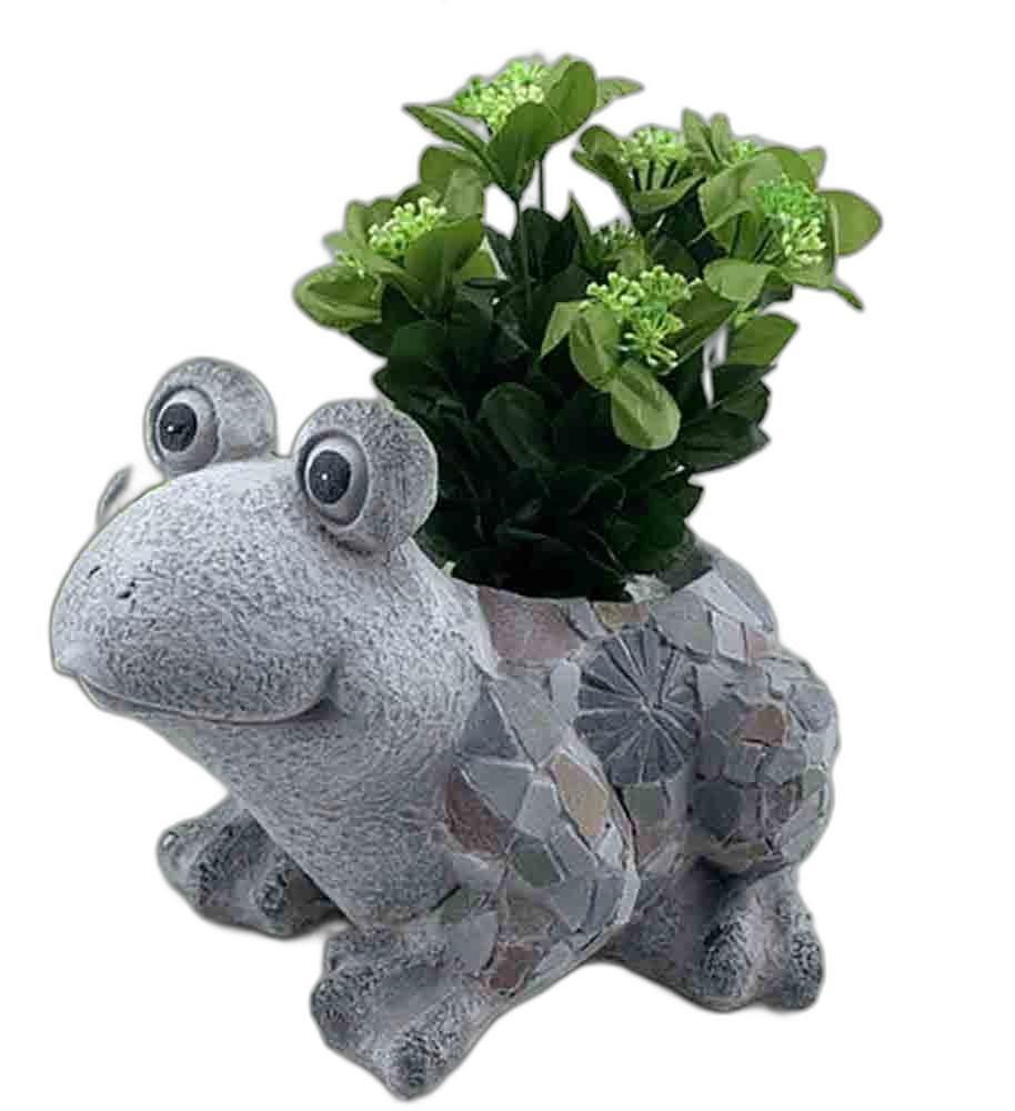 10" Gray Happy Frog Mosaic Tile Indoor Outdoor Planter - AFS