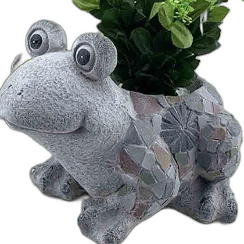 10" Gray Happy Frog Mosaic Tile Indoor Outdoor Planter - AFS