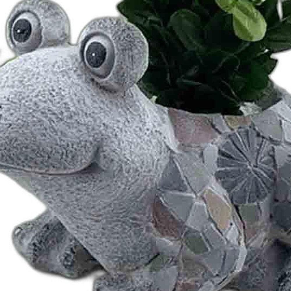 10" Gray Happy Frog Mosaic Tile Indoor Outdoor Planter - AFS