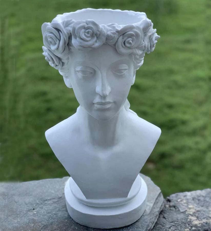 20" White Lady Head Planter Indoor Outdoor Statue - AFS