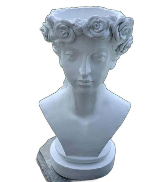 20" White Lady Head Planter Indoor Outdoor Statue - AFS