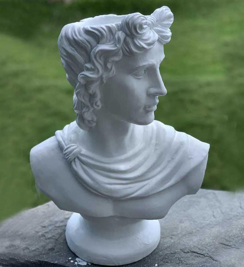 20" White Male Head Planter Indoor Outdoor Statue - AFS