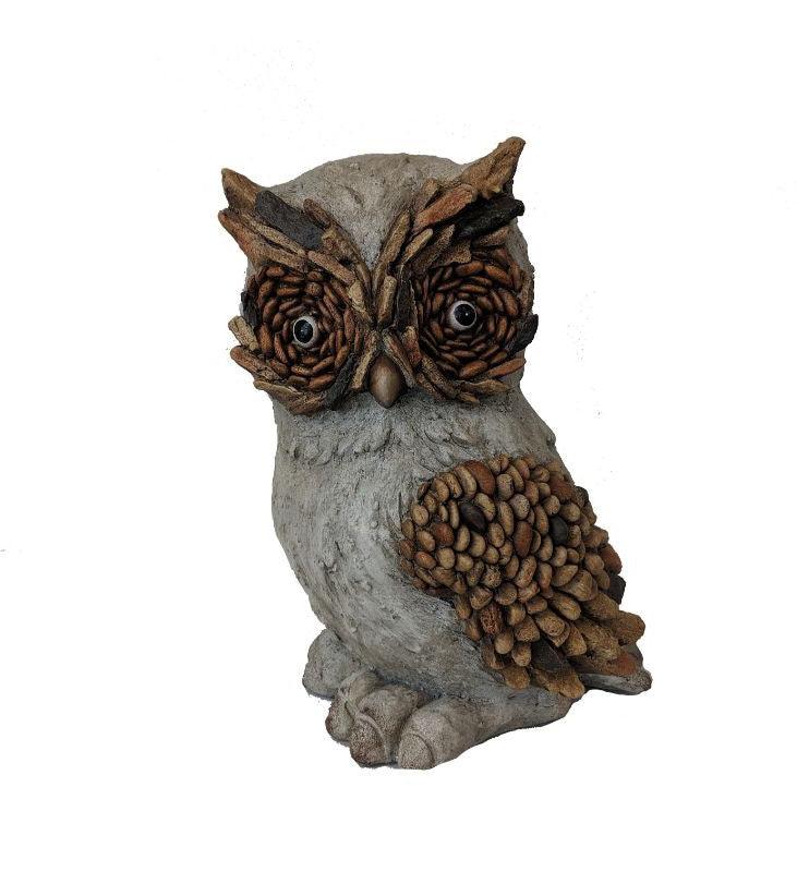 15" Brown and Charcoal Owl Indoor Outdoor Statue - AFS