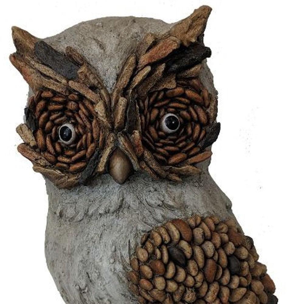 15" Brown and Charcoal Owl Indoor Outdoor Statue - AFS