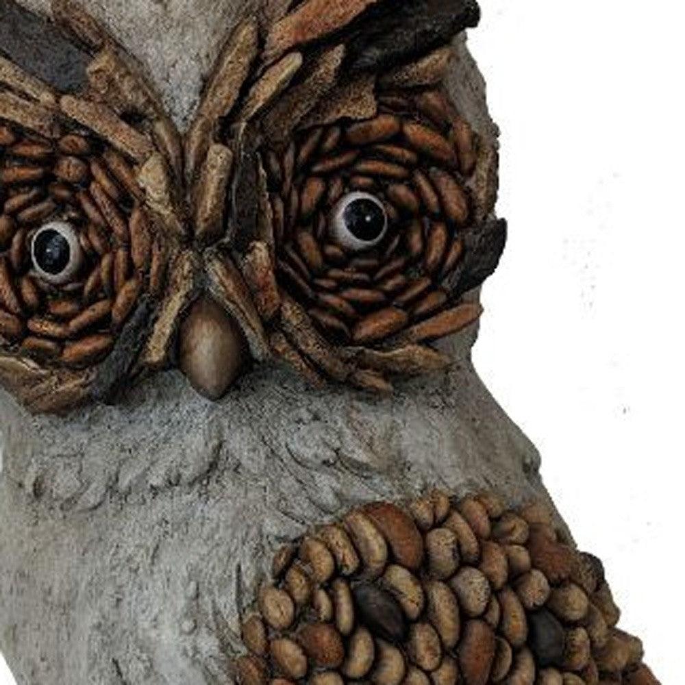 15" Brown and Charcoal Owl Indoor Outdoor Statue - AFS