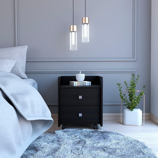 Black Nightstand with Two Drawers - AFS